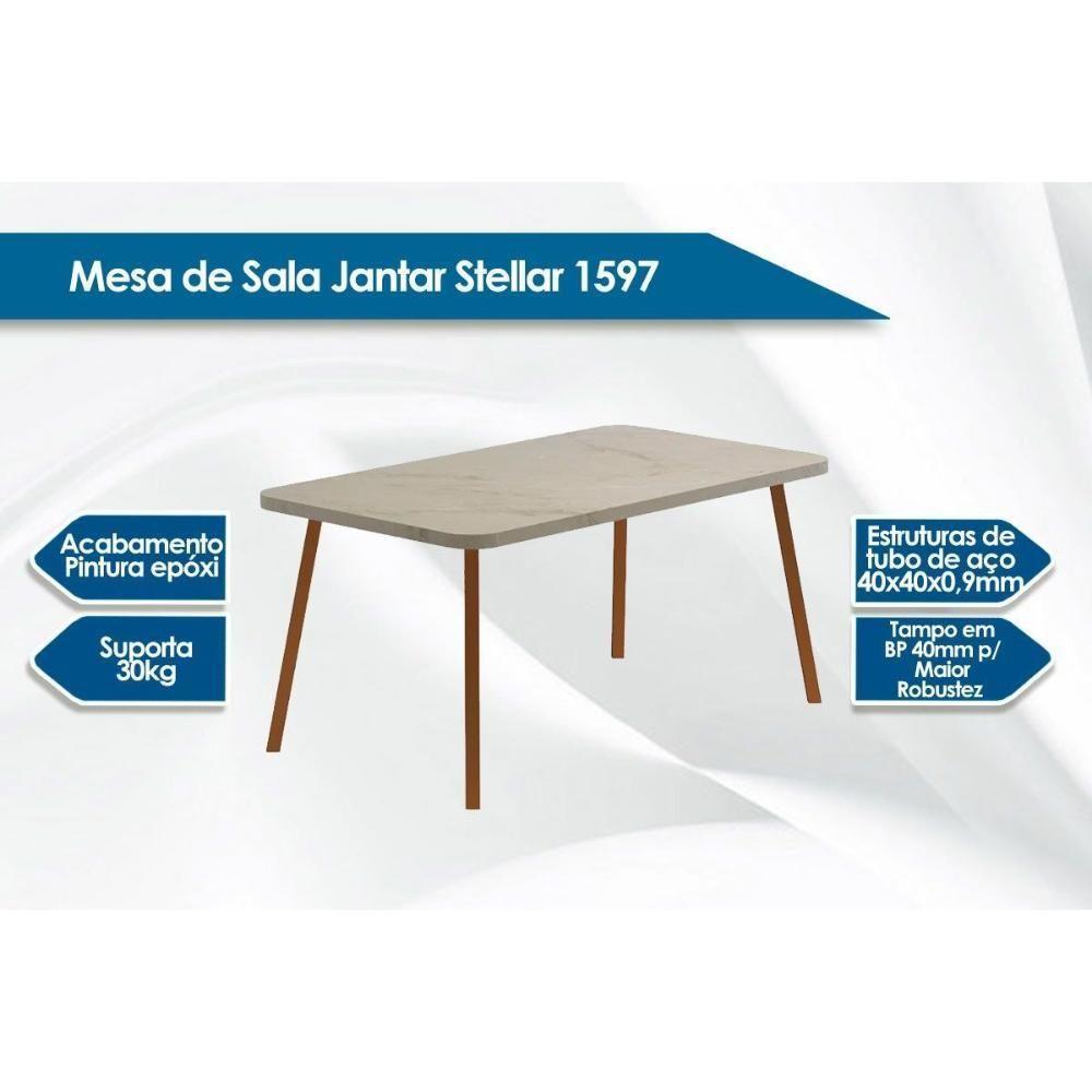 Mesa de Sala Jantar Stellar 1597 Aço c/Tampo Madeirado 160x90cm Petra/Rose - Carraro - 7