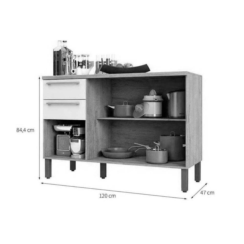 Balcão de Cozinha Nápoli Prime 3 Portas e 2 Gavetas c/ Tampo 120cm Amendoa/Chumbo - Ronipa - 5