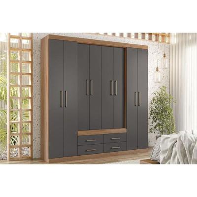 Guarda Roupa Casal Nápoles 8 Portas de Abrir 4 Gavetas Jatoba-Grafitte Santos Andirá
