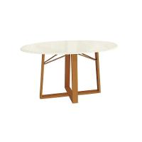 Mesa de Sala Jantar Elma Madeira Maciça + Tampo Madeirado c/ Vidro 180x105cm Carvalho/Off White - Kappesberg - 1