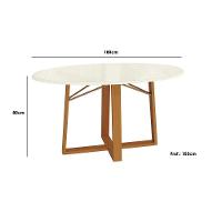 Mesa de Sala Jantar Elma Madeira Maciça + Tampo Madeirado c/ Vidro 180x105cm Carvalho/Off White - Kappesberg - 4