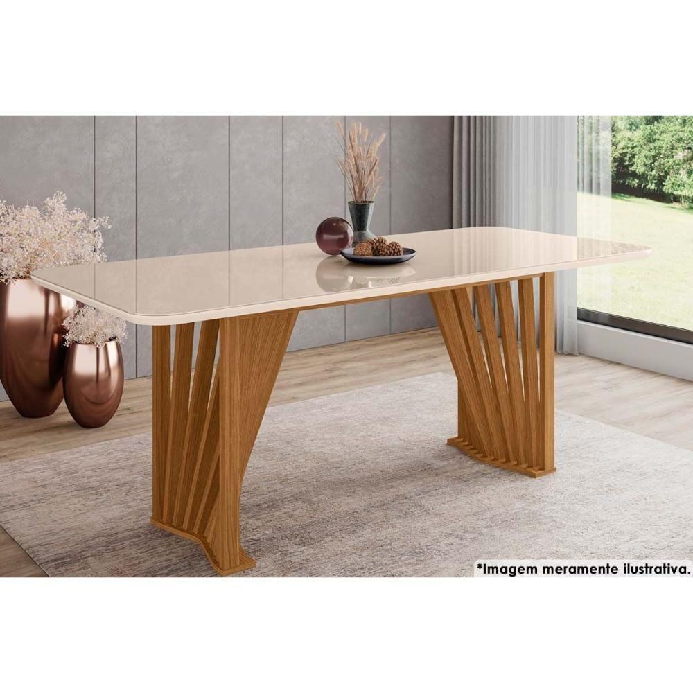 Mesa de Sala Jantar Adriana SC82 c/Tampo Madeirado Vidro Curvo 180x90cm Nature/Off White - Henn - 2