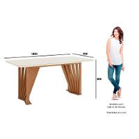 Mesa de Sala Jantar Adriana SC82 c/Tampo Madeirado Vidro Curvo 180x90cm Nature/Off White - Henn - 5