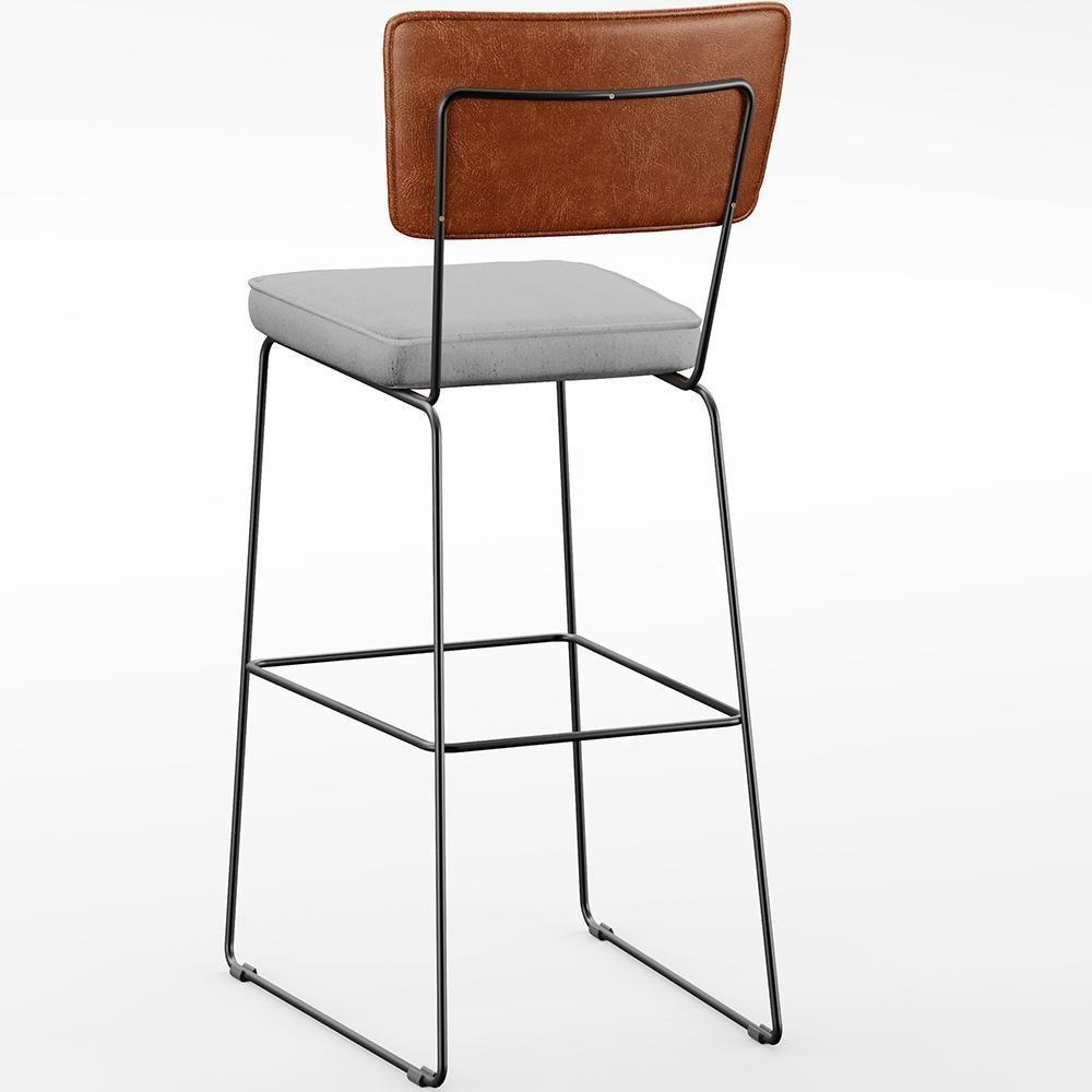 Kit 02 Banquetas Altas Camel Linho Cinza - 2