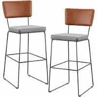 Kit 02 Banquetas Altas Camel Linho Cinza - 1