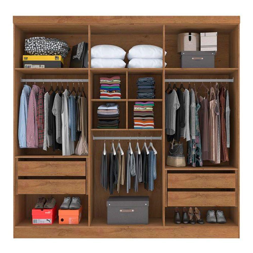 Guarda Roupa Casal 6 Portas 4 Gavetas Com Espelhos E Pés Chicago Atualle Canelato Rústico Com Natura Off White - 2