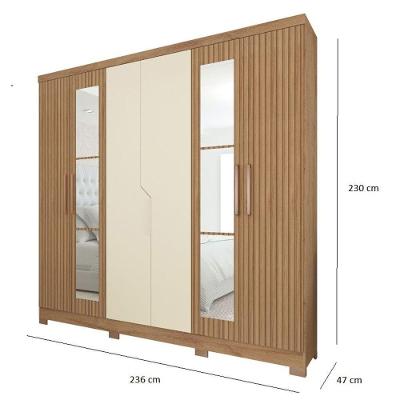 Guarda Roupa Casal Chicago 6 Portas Bater 4 Gavetas Canelato Rústico com Natura Off White