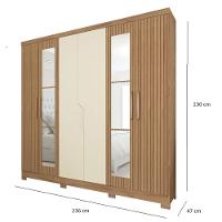 Guarda Roupa Casal 6 Portas 4 Gavetas Com Espelhos E Pés Chicago Atualle Canelato Rústico Com Natura Off White - 3