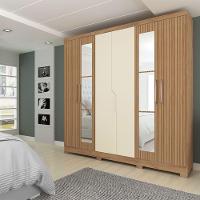 Guarda Roupa Casal 6 Portas 4 Gavetas Com Espelhos E Pés Chicago Atualle Canelato Rústico Com Natura Off White - 4