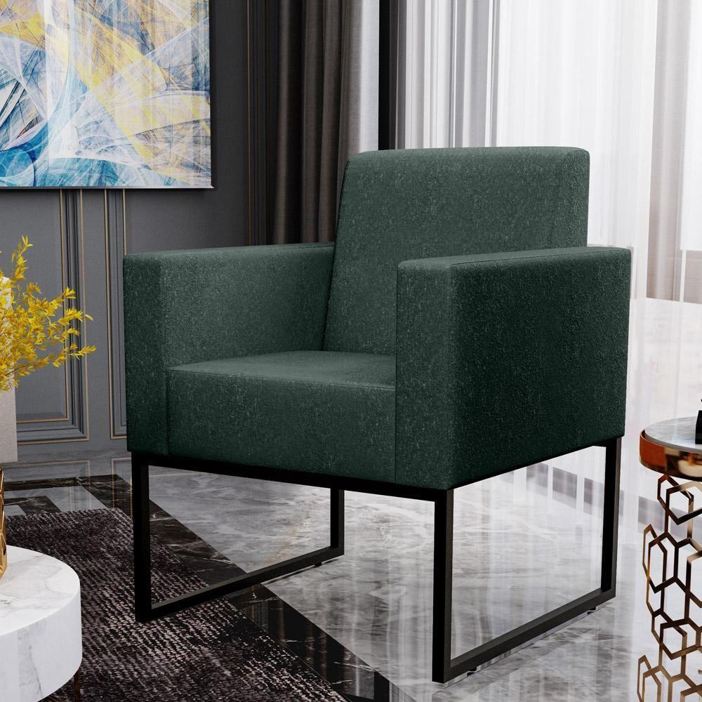 Poltrona Para Sala E Recepção Base Fixa De Metal Helô Verde Musgo - 9