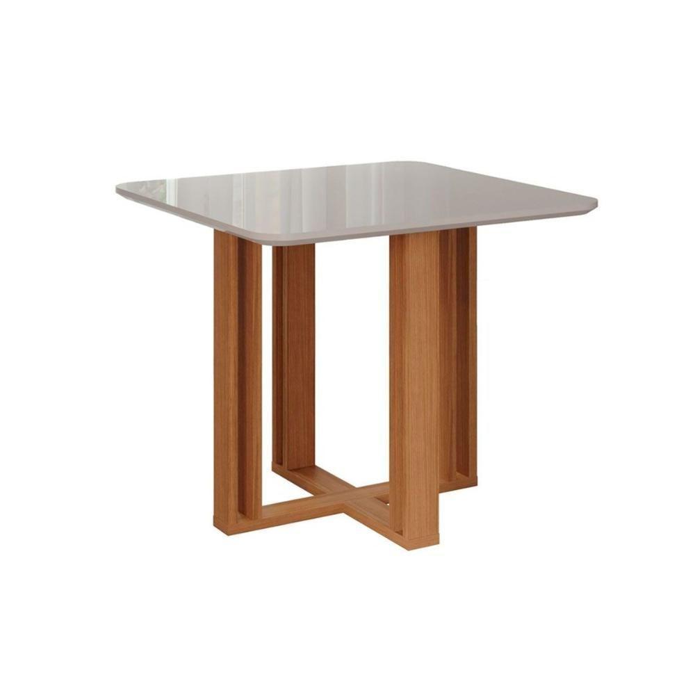 Mesa de Sala Jantar Flora c/Tampo Madeirado Vidro 95x95cm Nature/Off White - Cimol - 1
