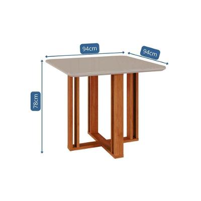 Mesa de Sala Jantar Flora c/Tampo Madeirado Vidro 95x95cm Nature/Off White - Cimol
