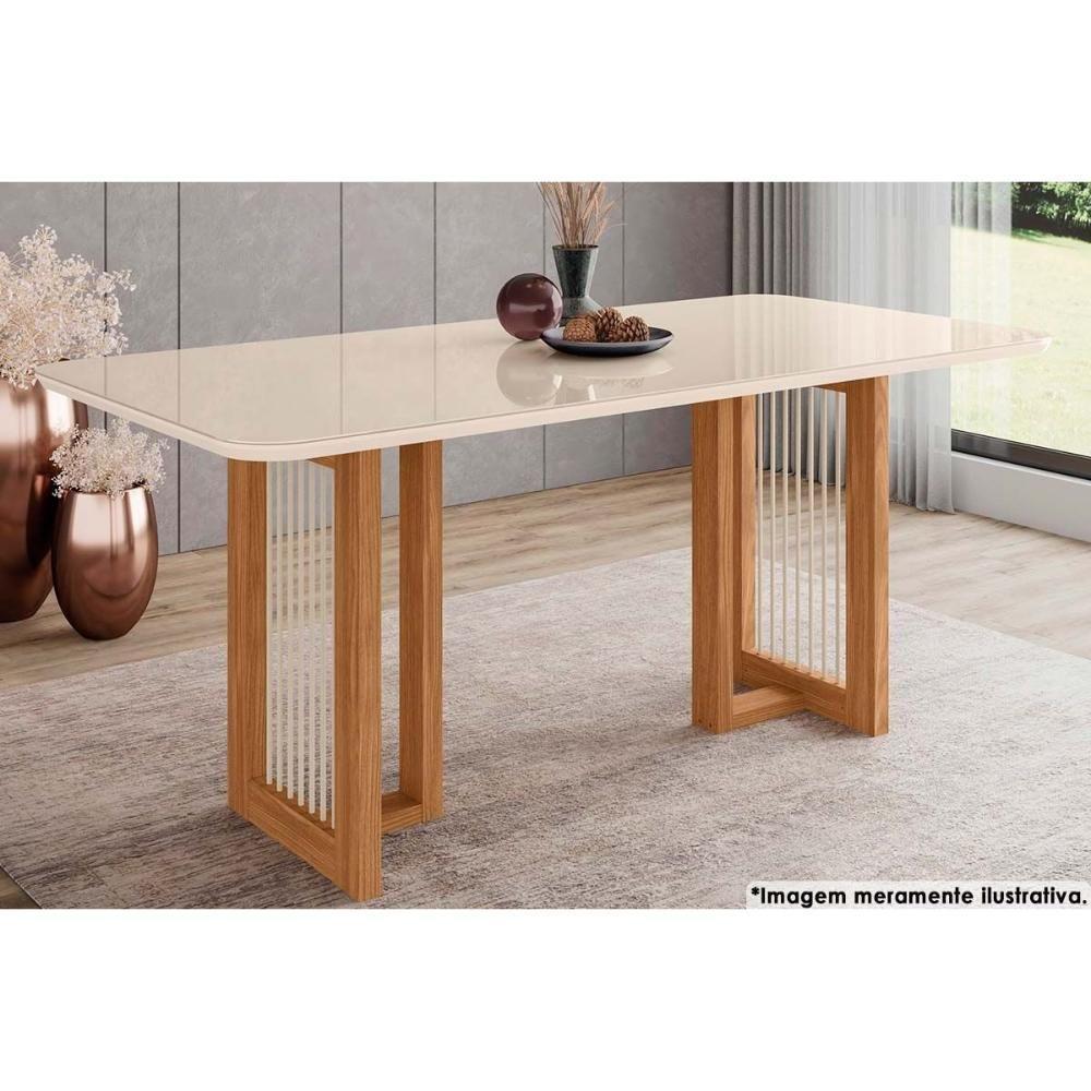 Mesa de Sala Jantar Yara SC81 c/Tampo Madeirado Vidro Curvo 180x90cm Nature/Off White - Henn - 2