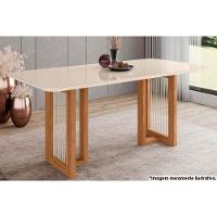 Mesa de Sala Jantar Yara SC81 c/Tampo Madeirado Vidro Curvo 180x90cm Nature/Off White - Henn - 2