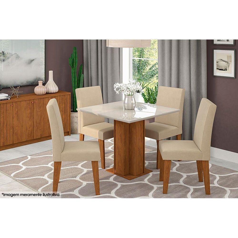 Mesa de Sala Jantar Sophia c/Tampo Madeirado Vidro 95X95cm Cinamomo/Off White - Cimol - 2