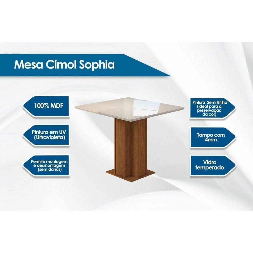 Mesa de Sala Jantar Sophia c/Tampo Madeirado Vidro 95X95cm Cinamomo/Off White - Cimol - 5