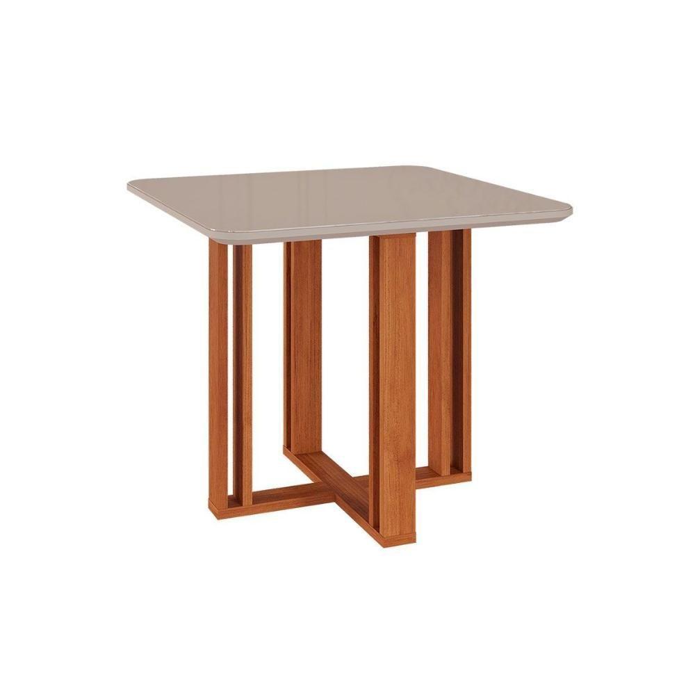 Mesa de Sala Jantar Flora c/Tampo Madeirado Vidro 95x95cm Cinamomo/Off White - Cimol - 1
