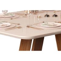 Mesa de Sala Jantar Celeste c/Tampo Madeirado Vidro Curvo 160x90cm Freijó/Off White - DJ Móveis - 7