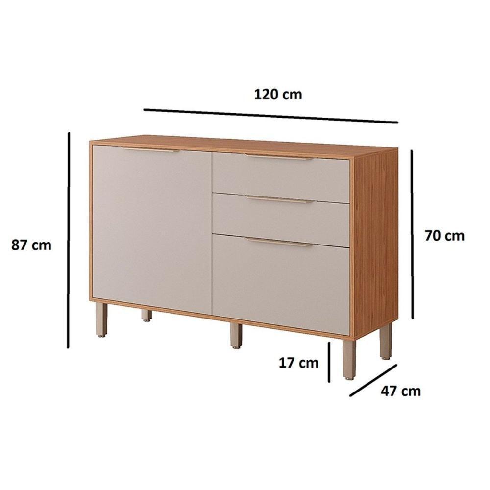 Balcão de Cozinha Divina 3 Portas e 2 Gavetas s/Tampo 120cm Freijo/Off White - MGM - 4