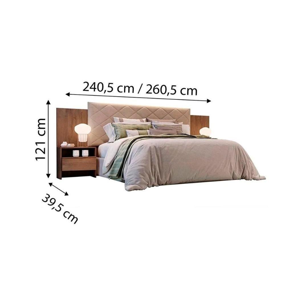 Cabeceira Cama Box Madeirado Cor Cumaru/Fendi Casal Everest Plus 2 Mesas c/ 2 Gavetas Cumaru/Fendi - Novo Horizonte - 4
