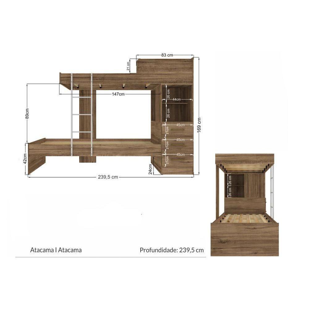 Beliche Havana Plus c/ 3 Gavetas Atacama-Jatobá - Santos Andirá - 2