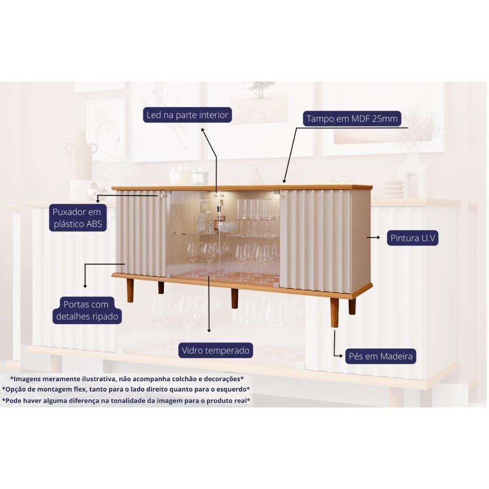 Buffet de Sala Jantar Janice 4 Portas c/ Vidro Cinamomo/Off White - Cimol - 5