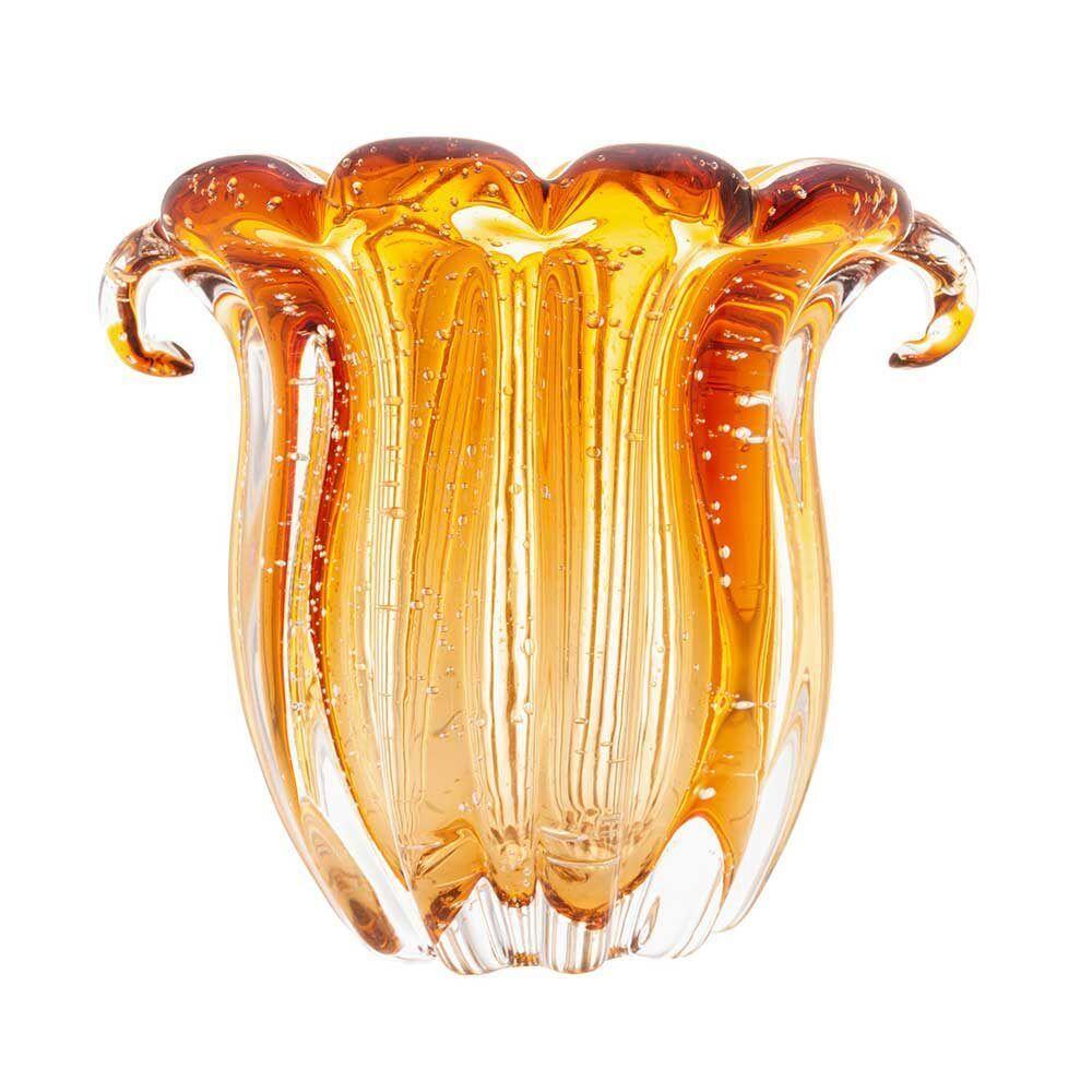 Vaso De Vidro Murano Italy Ambar Lyor 15x12x12,5cm - 1