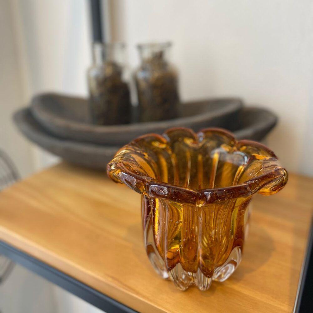 Vaso De Vidro Murano Italy Ambar Lyor 15x12x12,5cm - 2