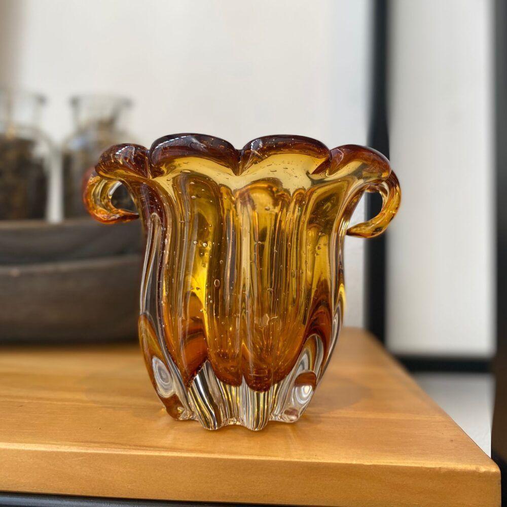 Vaso De Vidro Murano Italy Ambar Lyor 15x12x12,5cm - 3