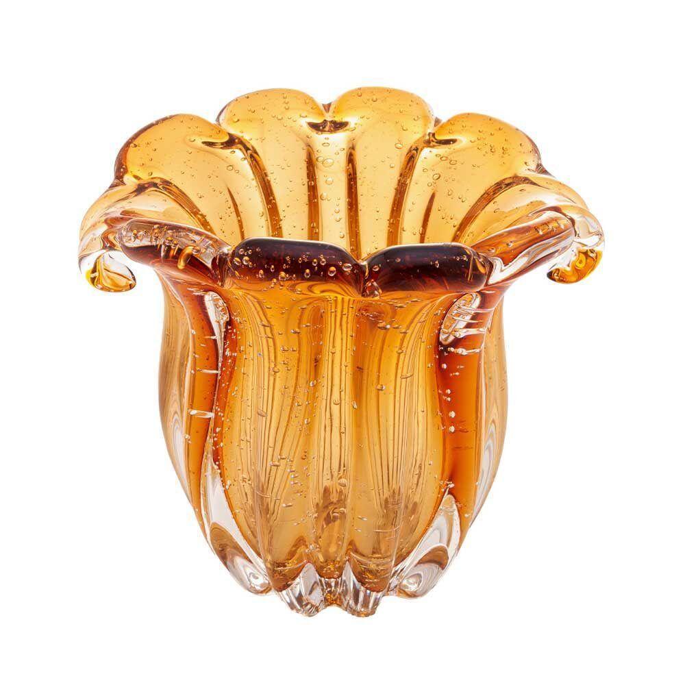 Vaso De Vidro Murano Italy Ambar Lyor 15x12x12,5cm - 4