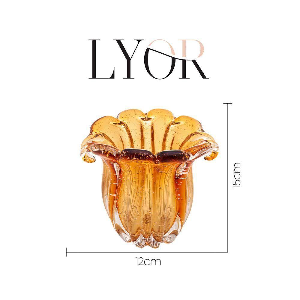 Vaso De Vidro Murano Italy Ambar Lyor 15x12x12,5cm - 7
