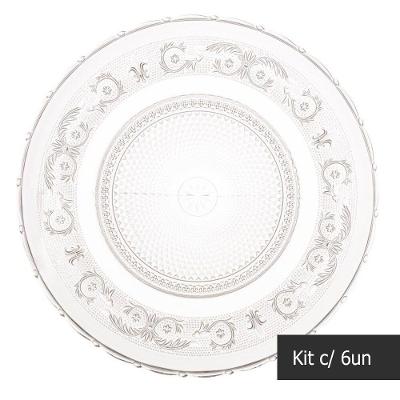 Jogo 6 Pratos Rasos De Jantar De Vidro Angel 25,5cm Lyor