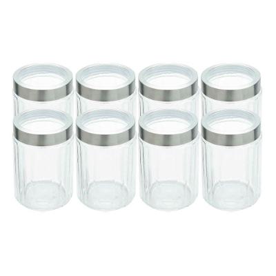 Kit 8 Porta Mantimentos Vidro Com Tampa Aço Inox E Visor 1,2l Lyor