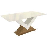 Mesa de Sala Jantar Amora + Tampo Madeirado c/ Vidro 160x90cm Freijó/Off White - Kappesberg - 1
