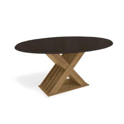 Mesa De Sala Jantar Graviola + Tampo Com Vidro 180x105cm Freijó preto Fosco