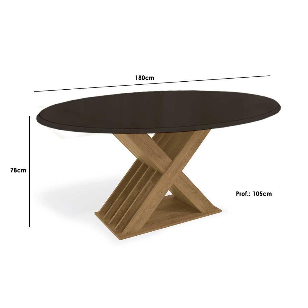 Mesa de Sala Jantar Graviola + Tampo Madeirado c/ Vidro 180x105cm Freijó/Off White - Kappesberg - 2