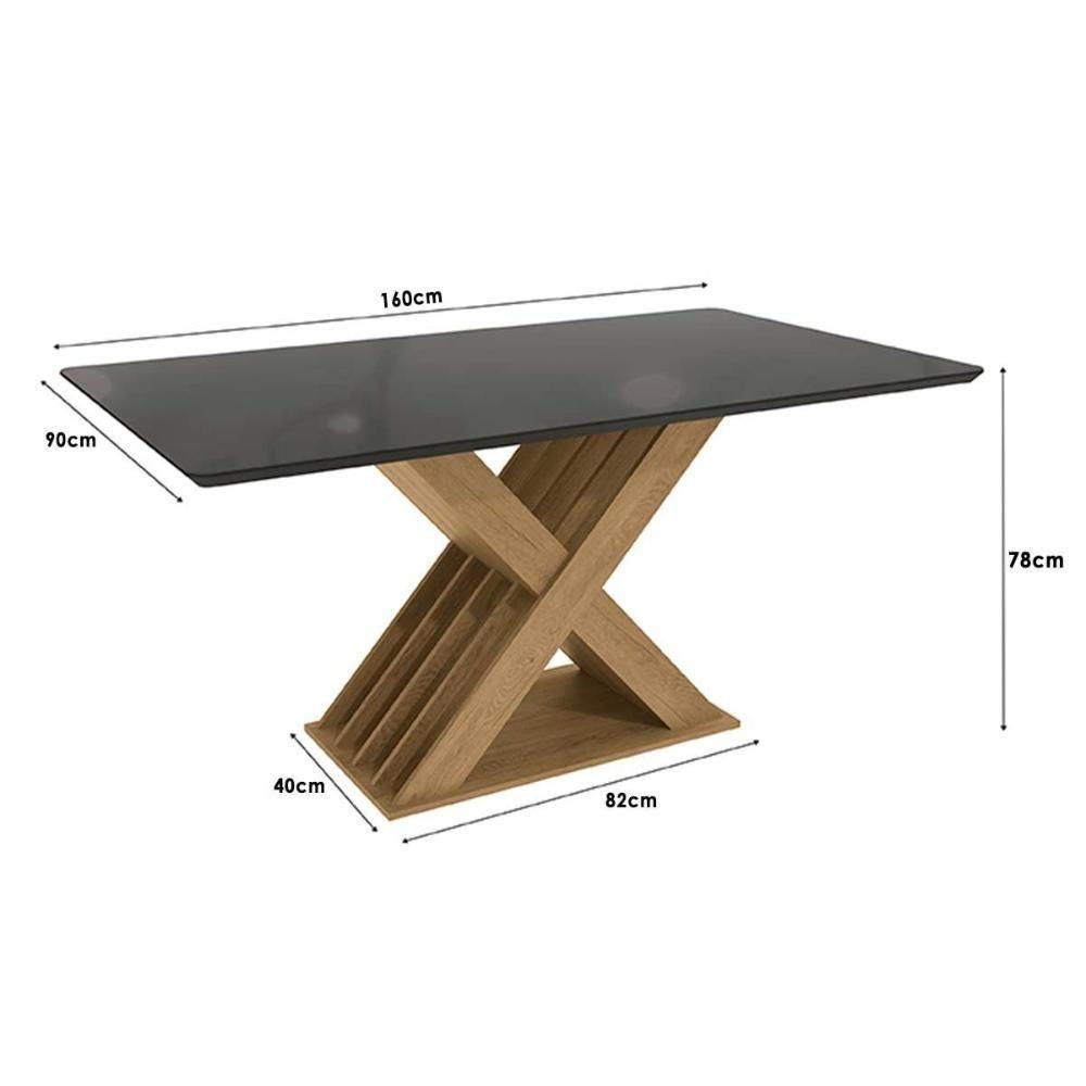 Mesa de Sala Jantar Graviola + Tampo Madeirado c/ Vidro 160x90cm Freijo/Bronze - Kappesberg - 2