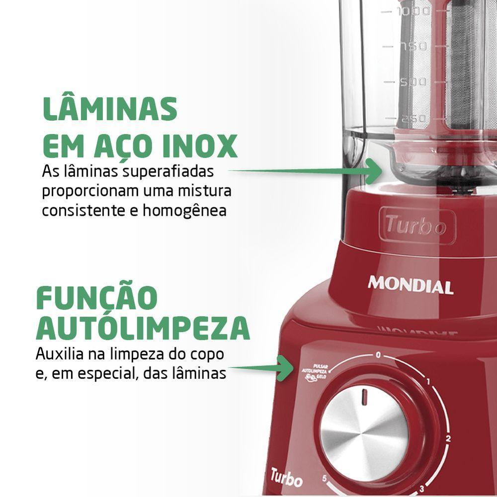 Liquidificador Mondial Turbo L-900 Vermelho 127V - 3