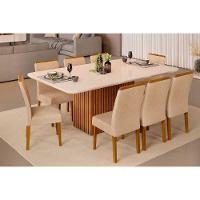 Mesa de Sala Jantar Canes c/Tampo Madeirado Vidro Curvo 200x100cm Freijó/Off White - DJ Móveis - 5