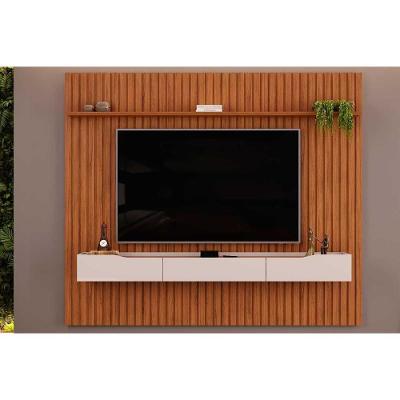 Rack Bancada c/Painel p/TV até 85 Polegadas Pratic Ripado Prateleira 250x240cm Freijo - DJ Móveis