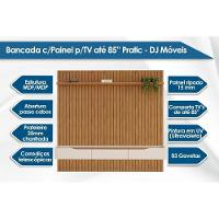 Rack Bancada c/Painel p/TV até 85 Polegadas Pratic Ripado Prateleira 250x240cm Freijo - DJ Móveis - 7