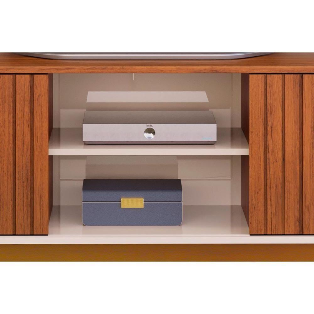 Rack Bancada p/TV até 60 Polegadas Flat Ripado c/ Nichos e Pés 150x60cm Freijó/Off White - DJ Móveis - 2