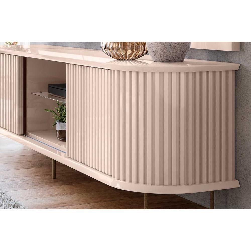 Rack Bancada p/TV até 75 Pol Atlas 100% MDF c/ Ripado e Pés 218x62cm Off White - DJ Móveis - 2