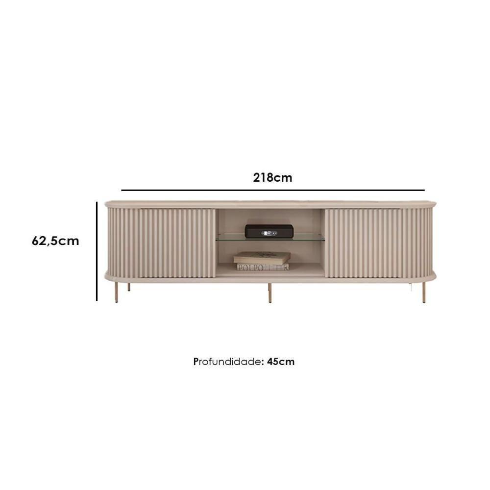 Rack Bancada p/TV até 75 Pol Atlas 100% MDF c/ Ripado e Pés 218x62cm Off White - DJ Móveis - 4