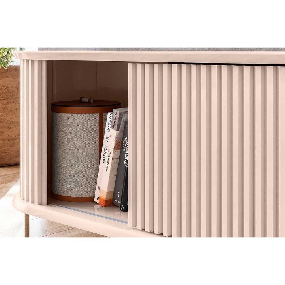 Rack Bancada p/TV até 75 Pol Atlas 100% MDF c/ Ripado e Pés 218x62cm Off White - DJ Móveis - 5