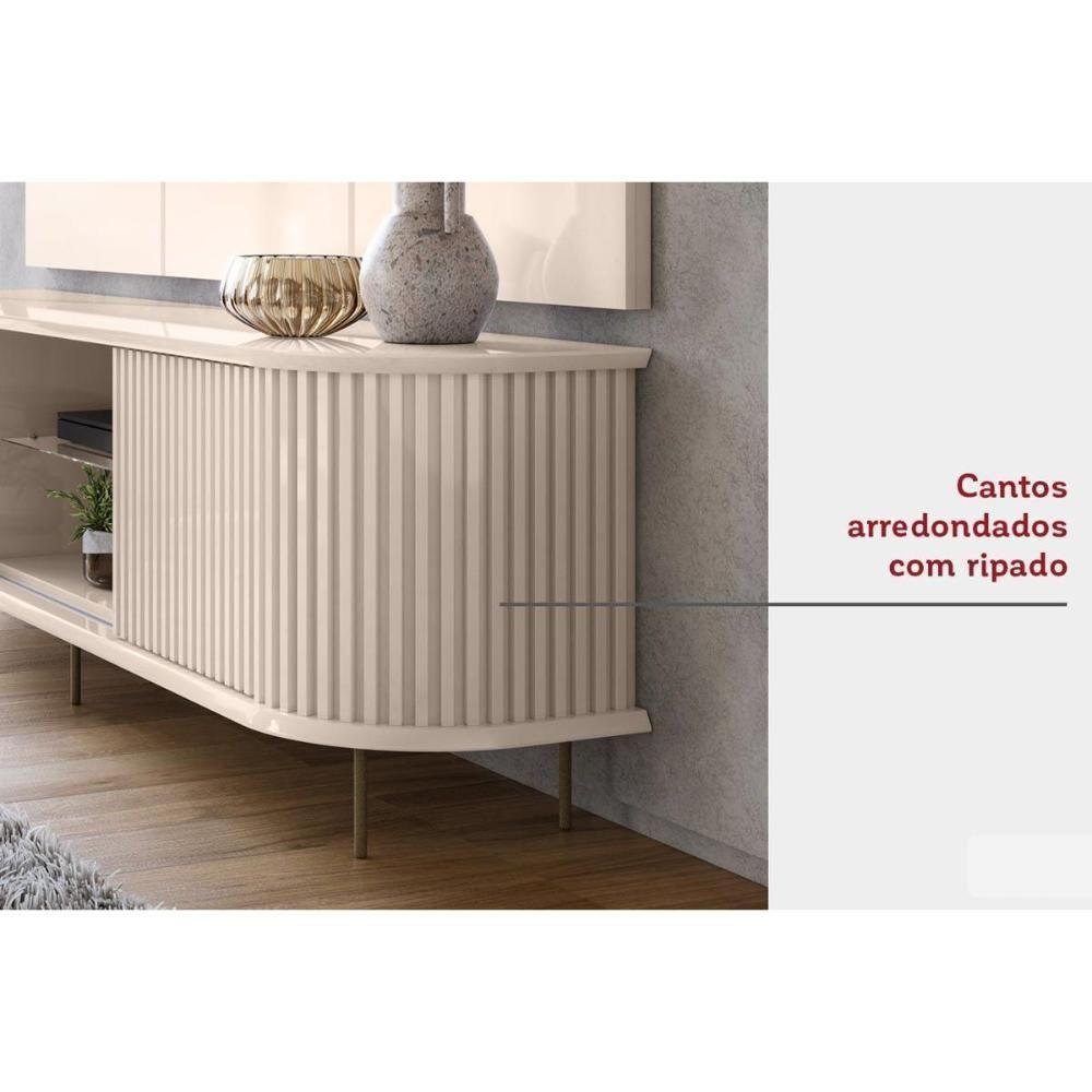 Rack Bancada p/TV até 75 Pol Atlas 100% MDF c/ Ripado e Pés 218x62cm Off White - DJ Móveis - 7