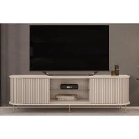 Rack Bancada p/TV até 75 Pol Atlas 100% MDF c/ Ripado e Pés 218x62cm Off White - DJ Móveis - 1