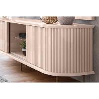 Rack Bancada p/TV até 75 Pol Atlas 100% MDF c/ Ripado e Pés 218x62cm Off White - DJ Móveis - 2