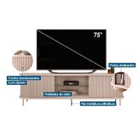 Rack Bancada p/TV até 75 Pol Atlas 100% MDF c/ Ripado e Pés 218x62cm Off White - DJ Móveis - 8