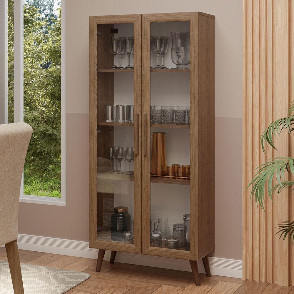 Cristaleira 70 Cm 2 Portas De Vidro Com Pés Cônicos Rustic/marrom Madesa Rustic/marrom - 1